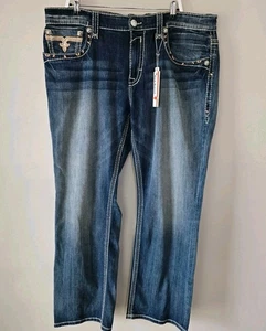New Rock Revival Darry Straight Jeans Mens 42 Embellished Pockets Denim - Picture 1 of 11