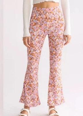 BILLABONG Hang Loose Flare Pants Sz M Multicolor Floral Bell Bottoms Stretchy - Image 1 of 4