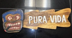 VTG Pura Vida Wooden Hanging Sign - Angry Monkey w/ Cigar Tropical Beach 22”x7” - Picture 1 of 6