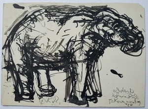 Dibujo dibujo pluma animales elefante Rudolf Rothe firmado 1972 herencia - Imagen 1 de 7