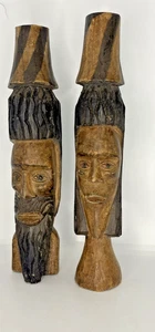 Candelabros vintage de arte popular tribal tallado en madera para hombre y mujer - Imagen 1 de 13