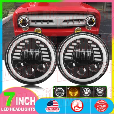 Faros LED de 7" ámbar intermitente para camioneta Ford F-100 F-250 F-350 1953-1957 Foto 1 de 4