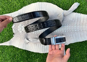 Real Crocodile Black Leather Men's Skin Belt W 1.5" No Jointed Auto Buckle - Picture 1 of 13