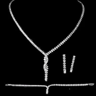 18k White Gold Plated Twist  Baguette Bridal Jewelry Set Lab-Created Swarovski - Image 1 of 2