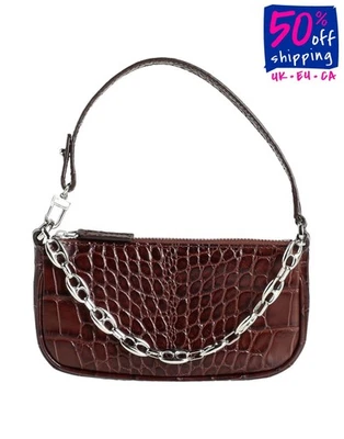 RRP€450 BY FAR Mini Rachel Leather Hobo Bag Croc Embossed Chain Strap Zipped - Image 1 of 4