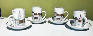 Juego de 4 tazas y platillos de café espresso vintage “Berna” Suisse Langenthal paisaje urbano suizo - Imagen 1 de 8