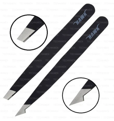 HAWK GESICHTSAUGENBRAUENHAARENTFERNUNG SCHWARZ PINZETTEN FEIN SCHRÄGE SPITZE SPITZE PINZETTE