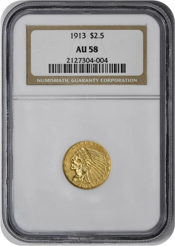 1913 $2.50 Gold Indian  AU58 NGC Cover