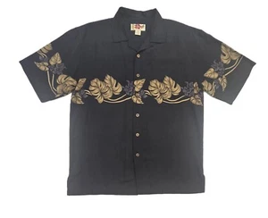 Hilo Hattie Short Sleeve Aloha Hawaiian Shirt 100% Silk Black Floral Mens Size M - Picture 1 of 8