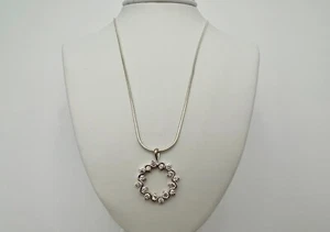 Jose Hess Diamonique Sterling Silver Circle Pendant w/ 17" Snake Chain, 16 Stone - Picture 1 of 8