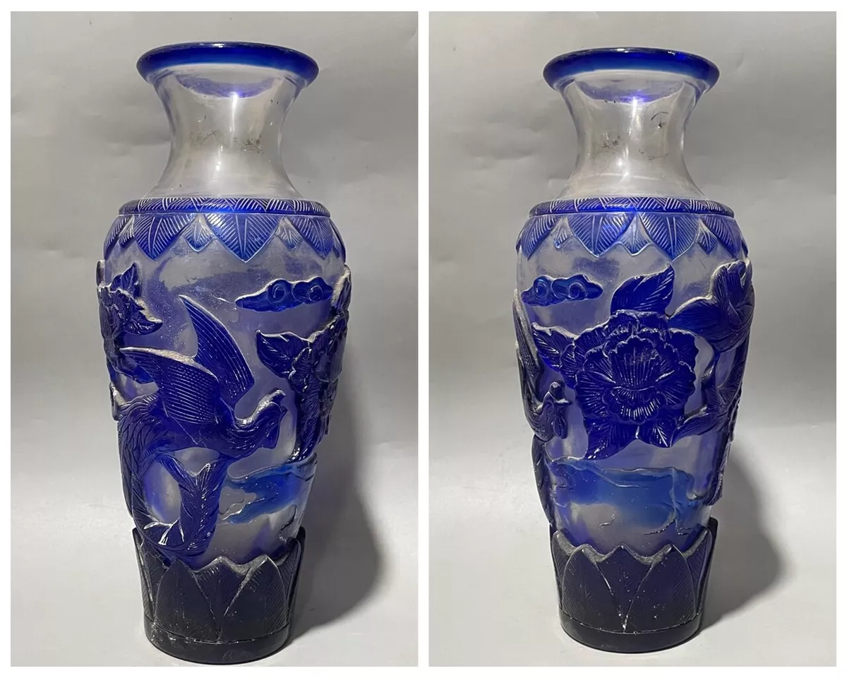 蓝色中国风玻璃花瓶| eBay