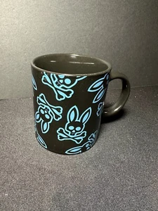PSYCO Bunny Coffee Mugs Black w/ Blue Bunnies - Picture 1 of 5