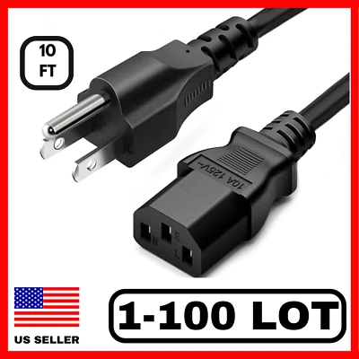 10FT AC Power Cord Cable Universal Replacement For Xbox PSU Monitor PC LOT - Image 1 of 3