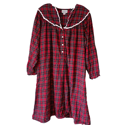 Camisón Lanz of Salzburg Grande Rojo Franela a Cuadros Midi Pradera Cottage Ojales Foto 1 de 4