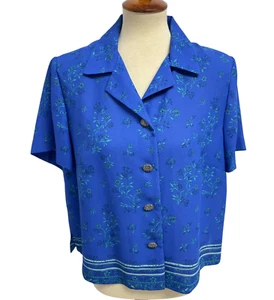 Vintage Leslie Fay women's shirt collared short sleeve blue floral size 16WP - Picture 1 of 10