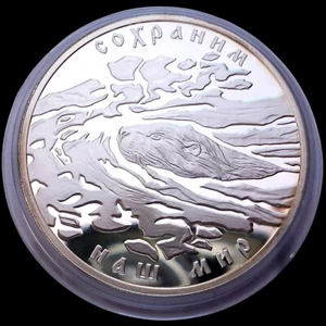 Russia Rare 3 Roubles 2008 Silver coin proof Wildlife The European Beaver ! - Picture 1 of 2