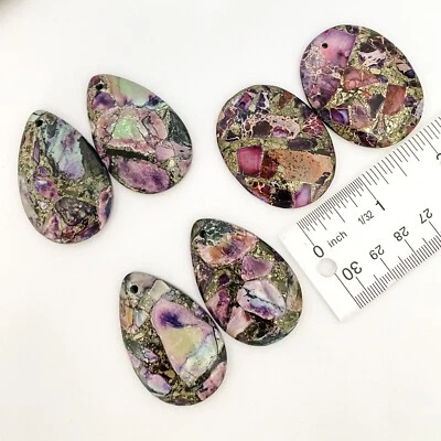 lot of 6pcs Natural Eudialyte Pear/Teardrop and Oval Flat Back Pendants - Изображение 1 из 3