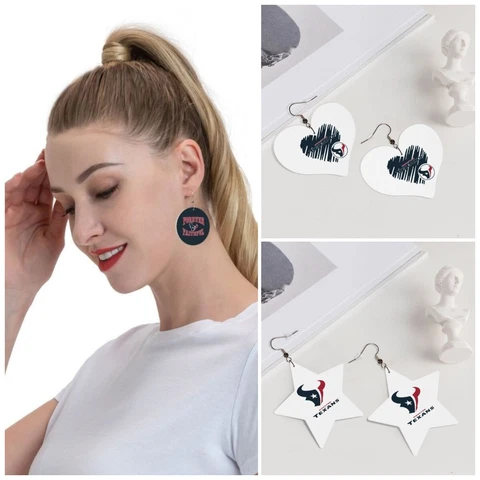 Forever Faithful Houston Texans Women's Lightweight Leather Earrings PVC Cover