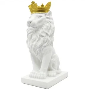 Crown Lion Resin Statues Ornament Home Decor Figurines White Lion Animal Indoor - Picture 1 of 3