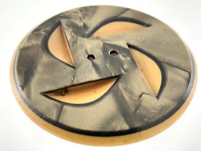 Vintage Carved Bakelite Tan Color Size 1.75in Garment Button Design Pattern 963A - Image 1 of 4