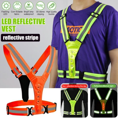 LED reflective Vest Hi vis Running Cycling Walking Horse Riding USB Rechargeable - Image 1 of 4