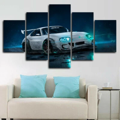Luces de neón a la deriva Toyota Supra MK4 5 paneles lienzo impresión arte de pared decoración del hogar Foto 1 de 4