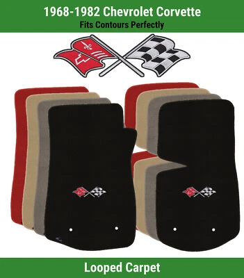 Tapetes dianteiros Lloyd Classic Loop para Chevy Corvette 68-82 com bandeiras cruzadas Corvette - Imagem 1 de 4