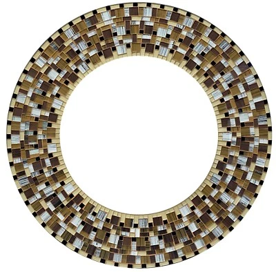 Zorigs - Espejo de mosaico decorativo marrón artesanal, espejo de pared redondo de 24" Foto 1 de 2