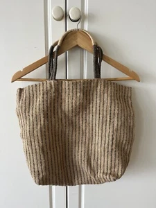 Jute Look Tote Bag The Dharma Door Brown And Beige Handles Beach Wear Or Casual - Picture 1 of 16