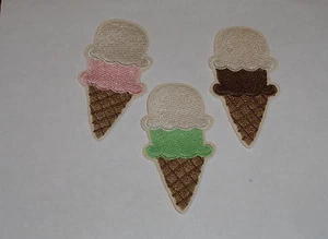 "Double Scoop Ice Cream Cone" Iron-On Embroidered Patch- 4" x 2" - Picture 1 of 4