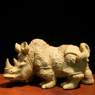 Estátua de rinoceronte esculpida em madeira Huang-yang de buxo da China - Imagem 1 de 4