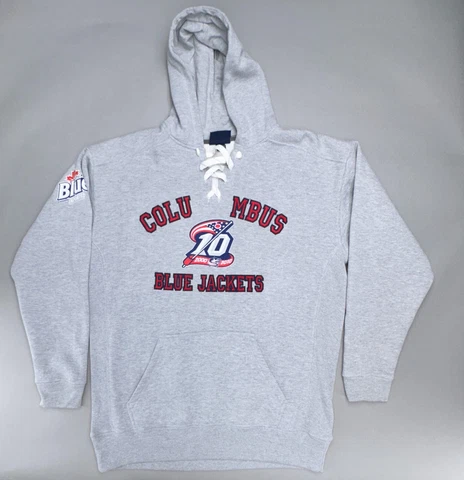 Columbus Blue Jackets Mens Hoodie XL Gray Stitching Graphic Print Sweater Cover