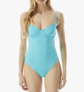 NWT Michael Kors Solids Underwire One-Piece Turquoise Size 12 - Picture 1 of 2