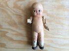 RARE ANTIQUE COMPOSITION DOLL CREEPY w/HOLE IN HEAD! HAND PAINTED FEATURES NICE!