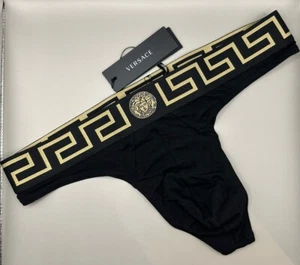 Versace Greca Iconic Thong Underwear Black Men’s Size 6 (US L) Authentic - Picture 1 of 4