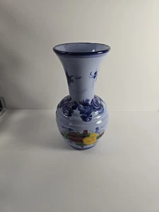Vintage Vestal Alcobaca Vase handbemalt blau Blumen Portugal #894 - Bild 1 von 7
