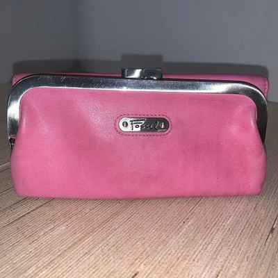 Cartera de cuero FOSSIL rosa natural texturizada tarjeta de crédito, almacenamiento de monedas suave! Foto 1 de 4