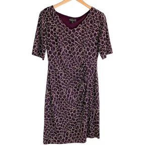 Connected Apparel Geometric Sheath Dress Women 10 Petite Plum Short Sleeve - Picture 1 of 6