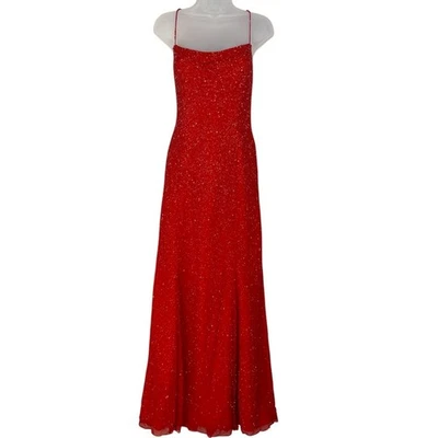 Vestido de noche formal con cuentas de seda rojo Alyce Designs talla 14 showgirl defectos de Navidad Foto 1 de 4