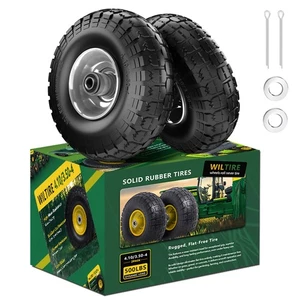 (2 Pack) 4.10/3.50-4 Flat Free Tire and Wheel 10-Inch Solid Wheel Replacement... - Picture 1 of 7
