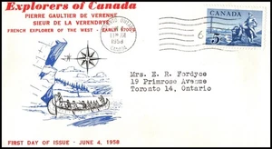 Canada FDC - 1958 - La Verendrye Gaulthier Scott# 378, Unknown Cover - Bild 1 von 1