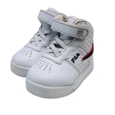 FILA High Top Tennis Shoes Sneakers Size 4 Unisex Baby Toddlers White Blue Red - Image 1 of 4