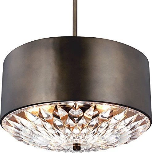 Feiss F3033/4DAGB Botanic Glass Drum Pendant 4 light 20"W Dark Aged Brass NEW - Image 1 of 1