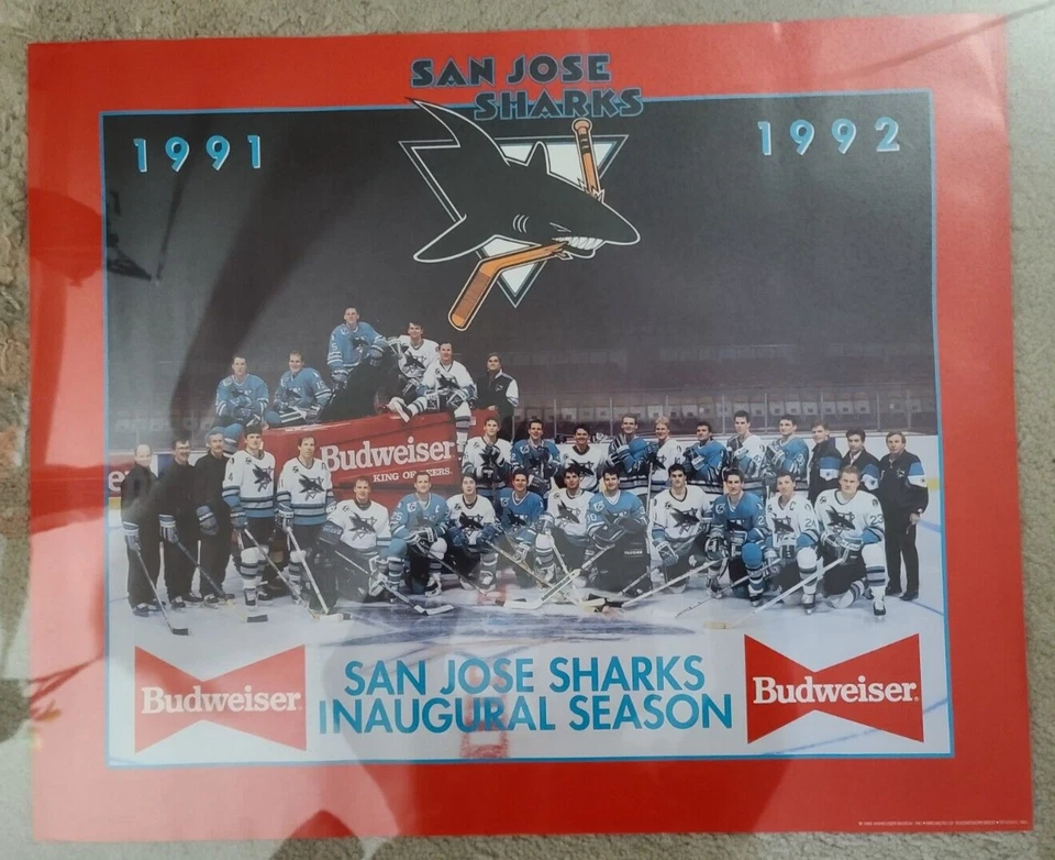 San Jose Sharks 1991-1992 Inaugural Season Team Poster 22x18" - Image 1 of 1