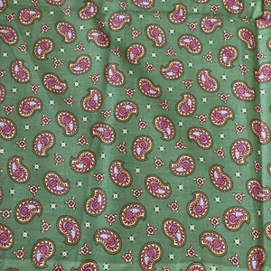 Vintage 90's GREEN GOLD pink Paisley Calico fabric 2/3 yard Cowgirl Country - Picture 1 of 5