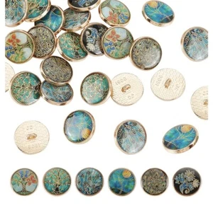 OLYCRAFT 24Pcs 6 Styles Plants & Peacock Shank Buttons 18mm - Picture 1 of 4