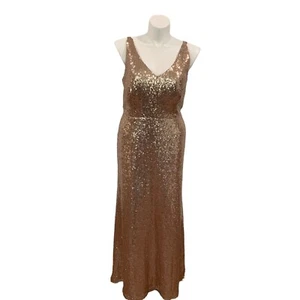 NightWay Sequin Rosegold Stretch Long Sleeveless Ball gown Bridesmaid Plus 18W - Picture 1 of 12