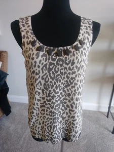 Chic Josephine Chaus Animal Print Silk Blend Shell Top with Bead Detail Size M - Picture 1 of 7