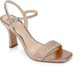 New Jewel Badgley Mischka Heddia Woven Vamp Sandals Strappy Gold Size 6 M - Picture 1 of 4