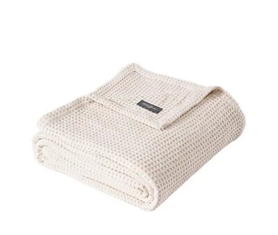 Eddie Bauer Solid Waffle Cotton Reversible Blanket Twin Ivory White $84 NEW - Image 1 of 4